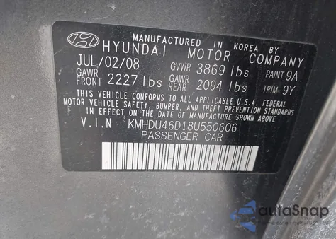 2008 Hyundai Elantra Gls/Se z USA, uszkodzony, nr VIN KMHDU46D18U550606
